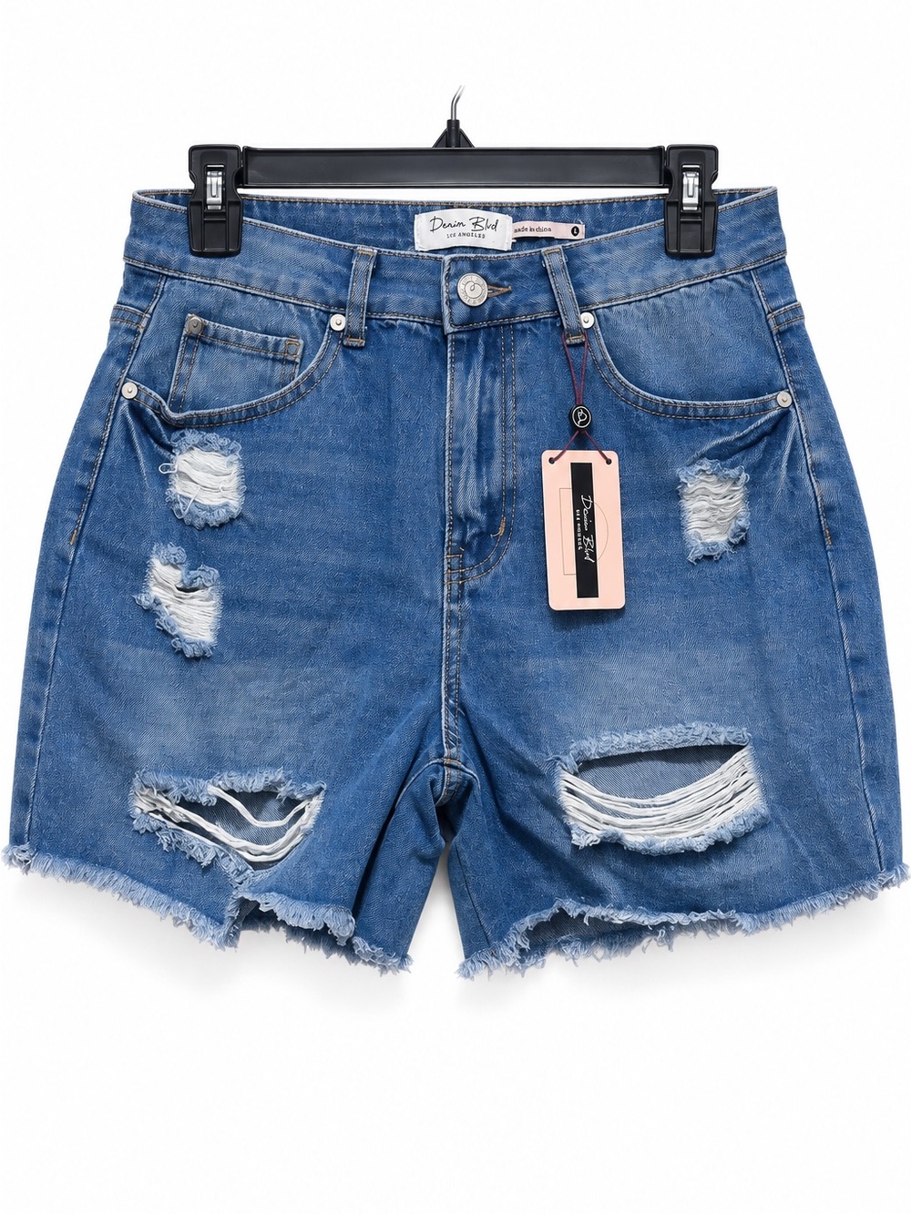 NWT Denim Blvd Los Angeles Distressed Ripped Denim Shorts Blue Size L